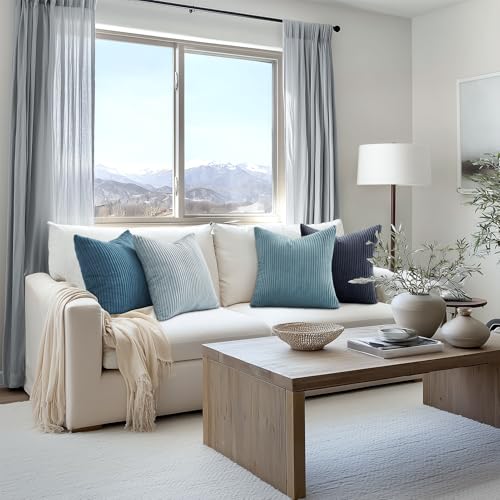 Topfinel BlueGray Throw Pillow Covers 18x18 Inch Set of 4,Soft Accent Corduroy Decorative Cushion Cover,Square Modern Pillow Case for Beach,Patio,Balcony,Living Room,Summer Gradient Shams Home Decor - Image 5