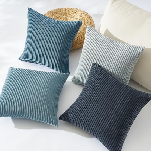 Topfinel BlueGray Throw Pillow Covers 18x18 Inch Set of 4,Soft Accent Corduroy Decorative Cushion Cover,Square Modern Pillow Case for Beach,Patio,Balcony,Living Room,Summer Gradient Shams Home Decor - Image 2