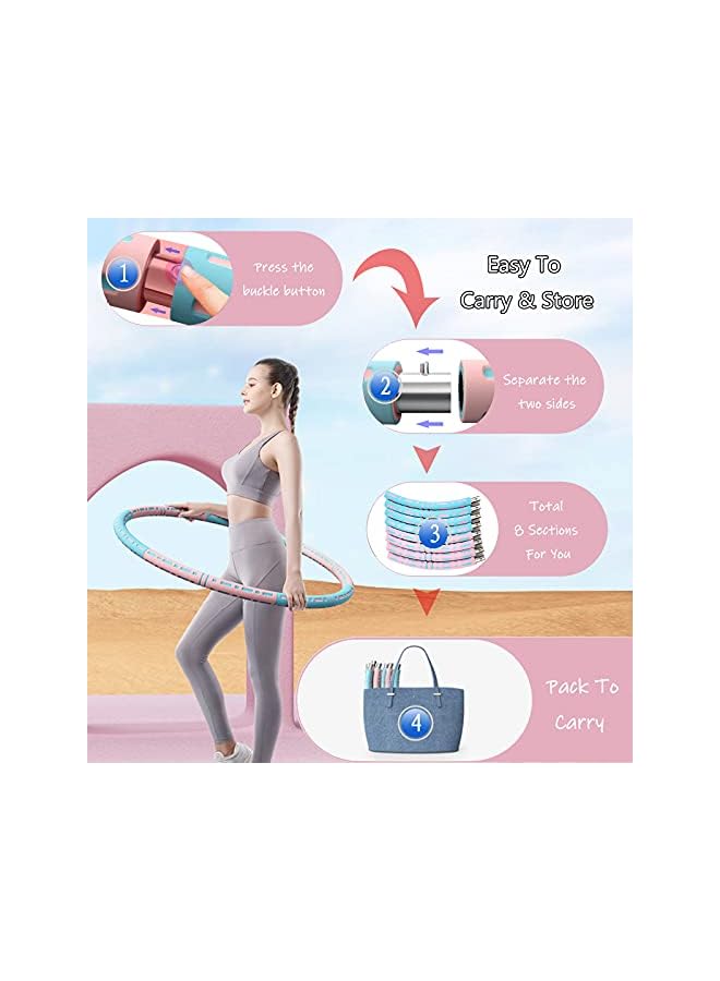 PROMASS أطواق هولا وزنها للبالغين لفقدان الوزن، طوق هولا قابل للتعديل لتمارين اللياقة البدنية للنساء، حلقة طوق الخصر، 8 أقسام نمط A - Image 5
