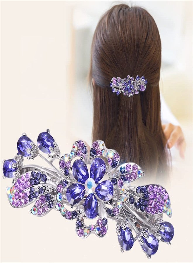 Aimimier Luxury Crystal Inlaid Flower Hair Clips Dainty Rhinestone Hair Pins Barrettes Bridal Headpieces Wedding Hair Accessories for Women(Purple) - Image 1