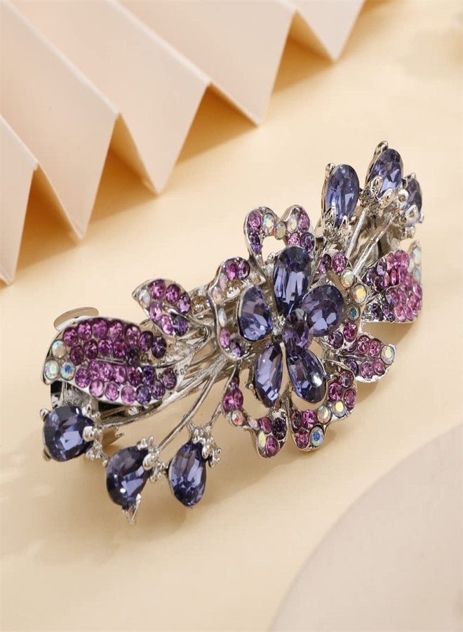 Aimimier Luxury Crystal Inlaid Flower Hair Clips Dainty Rhinestone Hair Pins Barrettes Bridal Headpieces Wedding Hair Accessories for Women(Purple) - Image 3