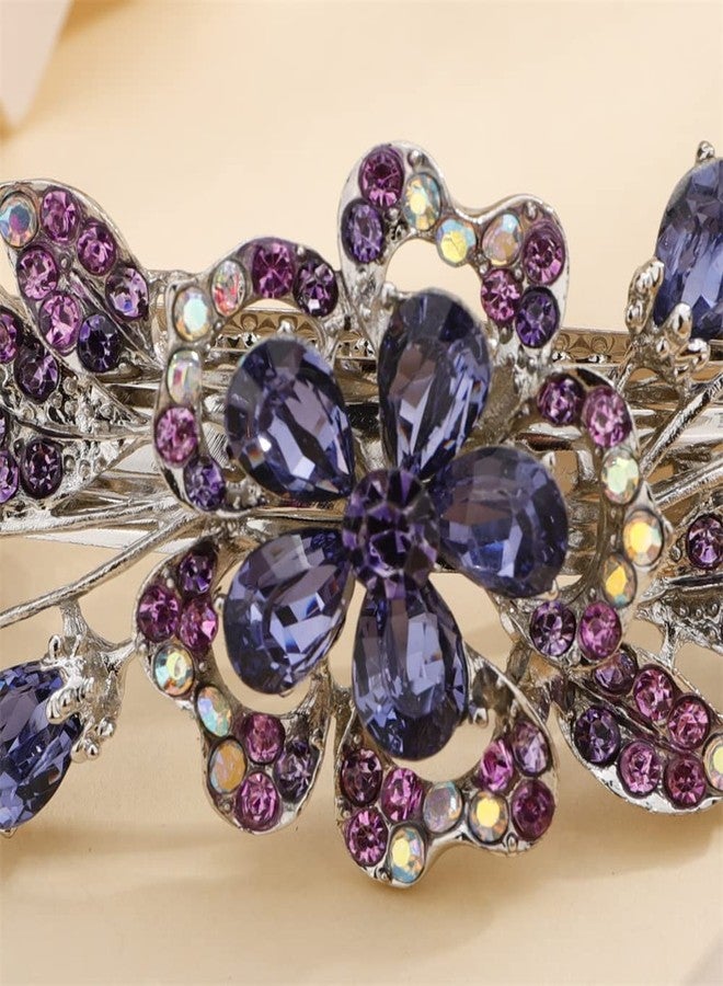 Aimimier Luxury Crystal Inlaid Flower Hair Clips Dainty Rhinestone Hair Pins Barrettes Bridal Headpieces Wedding Hair Accessories for Women(Purple) - Image 4