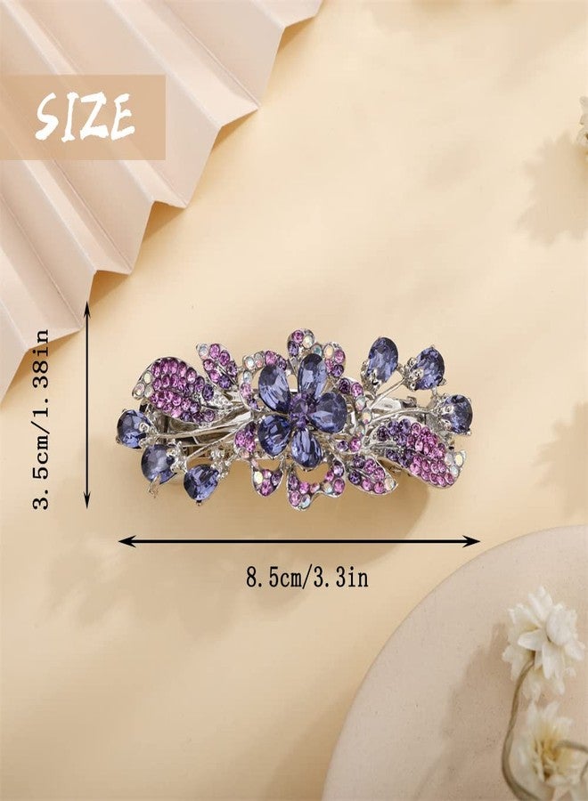 Aimimier Luxury Crystal Inlaid Flower Hair Clips Dainty Rhinestone Hair Pins Barrettes Bridal Headpieces Wedding Hair Accessories for Women(Purple) - Image 2