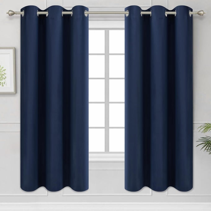 NAVY BLUE GROMMET BLACKOUT CURTAINS FOR BEDROOM THERMAL INSULATED ROOM DARKENING CURTAINS DRAPES 42X 63 2 PANELS