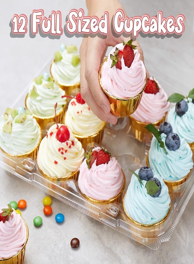 Gencywe (12 Pack x 20 Sets) Stackable Cupcake Carrier with 240 Pack Cupcake Liners, Plastic Cupcake Boxes Holders for 12 Cupcakes, High Tall Dome Lid Cupcake Containers, Clear Disposable Cupcake Trays - Image 3