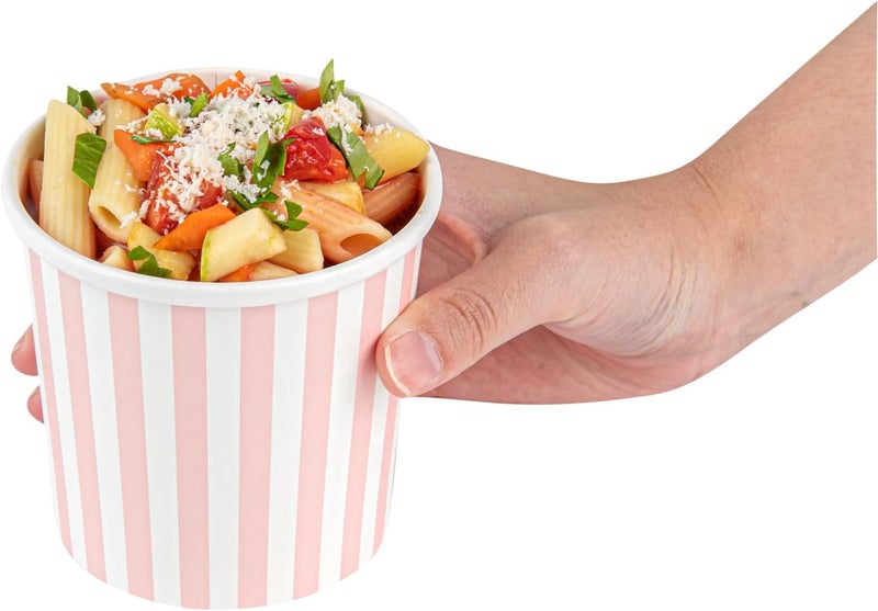 Restaurantware Bio Tek 12 Ounce Soup Containers 25 Durable Soup Bowls  Disposable Sustainable Pink And White Paper Soup Cups Striped Round For Hot Or Cold Foods - Image 5