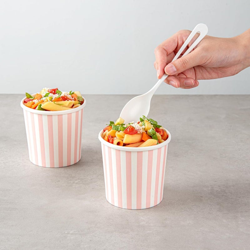 Restaurantware Bio Tek 12 Ounce Soup Containers 25 Durable Soup Bowls  Disposable Sustainable Pink And White Paper Soup Cups Striped Round For Hot Or Cold Foods - Image 3