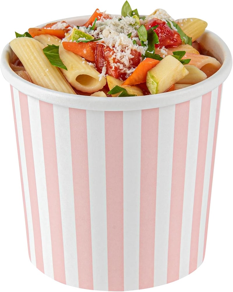 Restaurantware Bio Tek 12 Ounce Soup Containers 25 Durable Soup Bowls  Disposable Sustainable Pink And White Paper Soup Cups Striped Round For Hot Or Cold Foods - Image 4