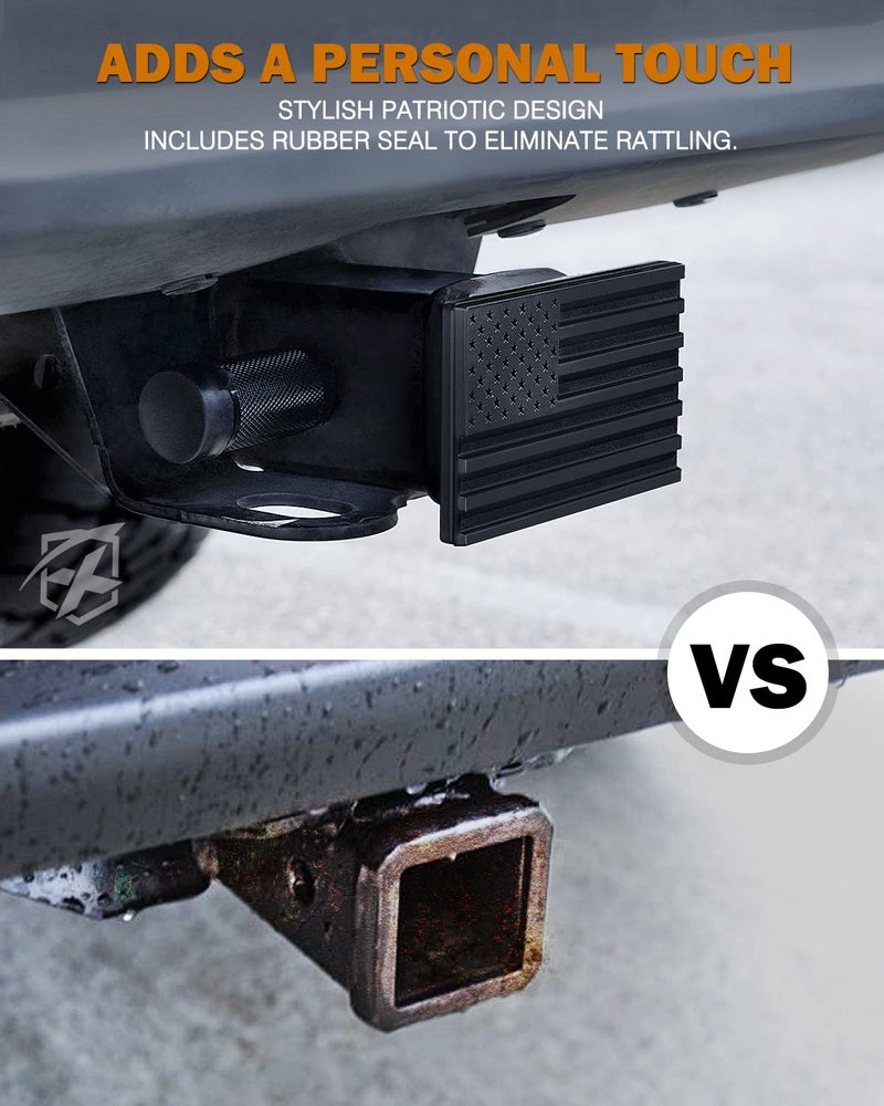 Xprite Aluminum Trailer Hitch Cover, Heavy Duty 2" Inch Tow Hitch Receivers Plug Cover with Pin Locks, American Flag Metal Emblem, Compatible with Pickup, SUV, Jeep, Cars, Trucks Accessories (Black) - Image 5