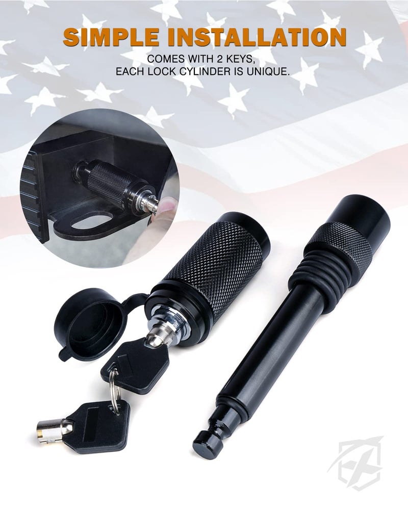 Xprite Aluminum Trailer Hitch Cover, Heavy Duty 2" Inch Tow Hitch Receivers Plug Cover with Pin Locks, American Flag Metal Emblem, Compatible with Pickup, SUV, Jeep, Cars, Trucks Accessories (Black) - Image 4