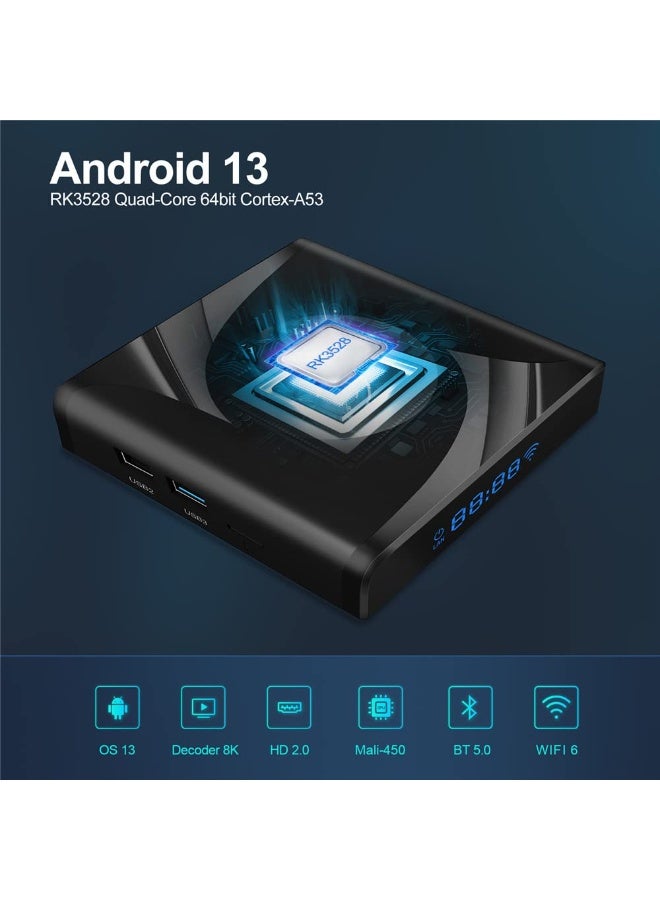 Android 13.0 TV Box,X88 PRO 13 4GB RAM 64GB ROM RK3528 Quad-Core WiFi6 Dual Band 2.4G/5.8G Ethernet BT5.0 8K HDR10+ Ultra HD USB3.0 Smart Home Player - Image 2