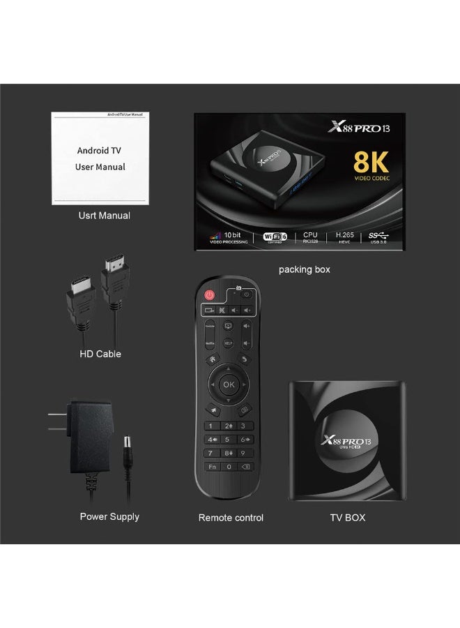 Android 13.0 TV Box,X88 PRO 13 4GB RAM 64GB ROM RK3528 Quad-Core WiFi6 Dual Band 2.4G/5.8G Ethernet BT5.0 8K HDR10+ Ultra HD USB3.0 Smart Home Player - Image 5