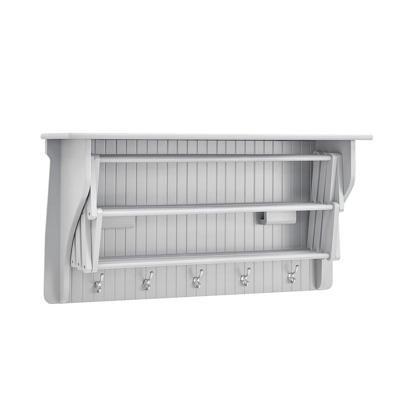 Danya B Danya B Accordion Clothes Drying Rack Retractable Wall Mounted Towel Rack and Hooks for Clothes and Towels for use in Laundry Room or Garage White 