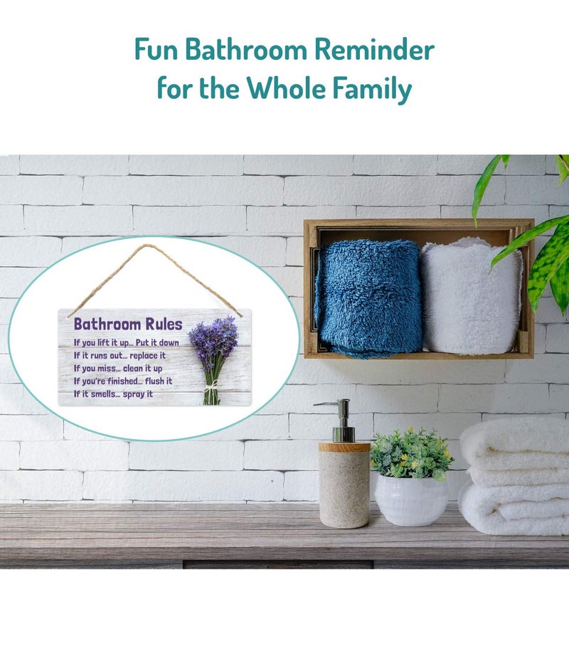 Fun-Plus Bathroom Rule Sign Decor, 12â€³x6â€³ PVC Plastic Wall Decoration Hanging Sign, Water and Humidity Proof, Lavender Purple theme Bathroom Reminder Accessories - Image 5