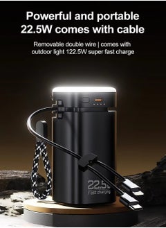 X-level 20000 mAh Power Bank,With Built-InCable and 3-speed Adjustable Flashlight,22.5W PD Fast Charging Portable Charger For iPhone 16/15/14 Series, Galaxy, iPad, AirPods, And More Black  - Image 1