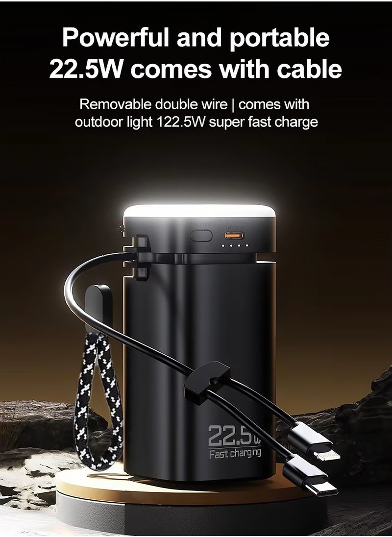 X-level 20000 mAh Power Bank,With Built-InCable and 3-speed Adjustable Flashlight,22.5W PD Fast Charging Portable Charger For iPhone 16/15/14 Series, Galaxy, iPad, AirPods, And More Black  - Image 1