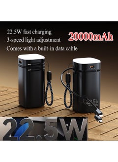 X-level 20000 mAh Power Bank,With Built-InCable and 3-speed Adjustable Flashlight,22.5W PD Fast Charging Portable Charger For iPhone 16/15/14 Series, Galaxy, iPad, AirPods, And More Black  - Image 3