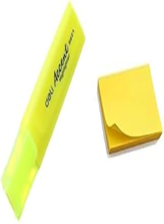 Deli es621 chisel highlighter - yellow + sticky note 3 * 5 yellow horizental