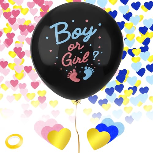 Slergut Gender Reveal Balloon Gender Reveal Ideas Baby Boy or Girl Balloon Black 36 Inch Gender Reveal Confetti Balloon Kit with Blue Pink Confetti for Baby Reveal Ideas Party Supplies Baby Shower Decorations - Image 1