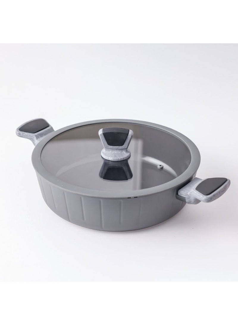 DANUBE HOME Chef's Delight Stella Shallow Pan with Lid – Non-Stick PFOA Free Frying Pan for Healthy Cooking, Premium Deep Skillet for Saute, Induction Compatible Cookware L28XW8Cm - Image 1