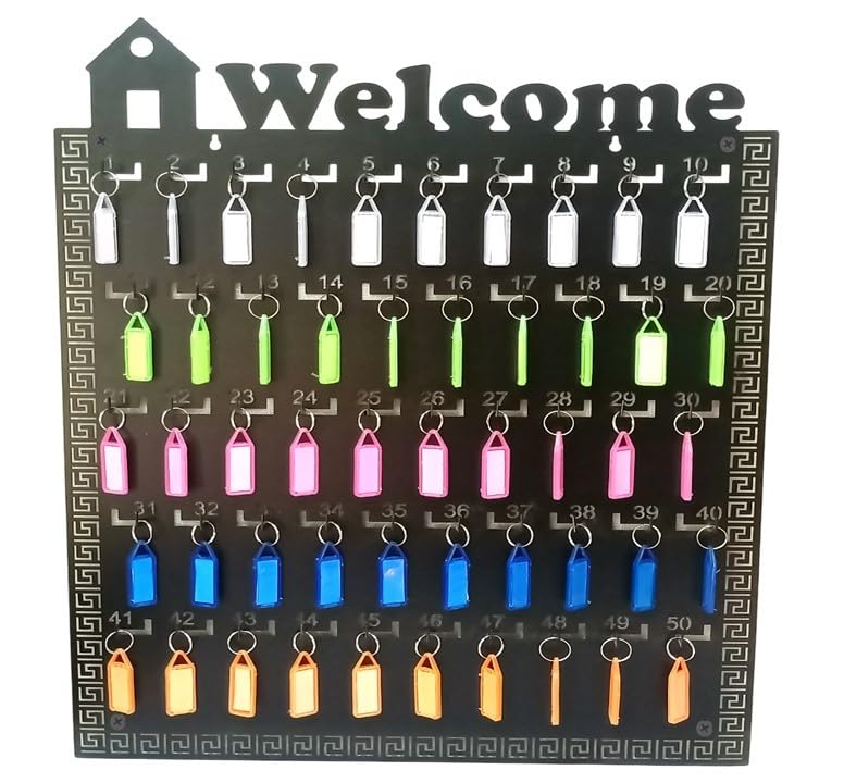 MD Style MD Style Key Holder with 50 Key Chains Wall Mount Metal Large Key Holder Rack with Embossed Numbers Key Organizer HomeApartmentsHotelsValet ParkingsRealtorsFactoriesOfficesHospitalsSchools  - Image 1