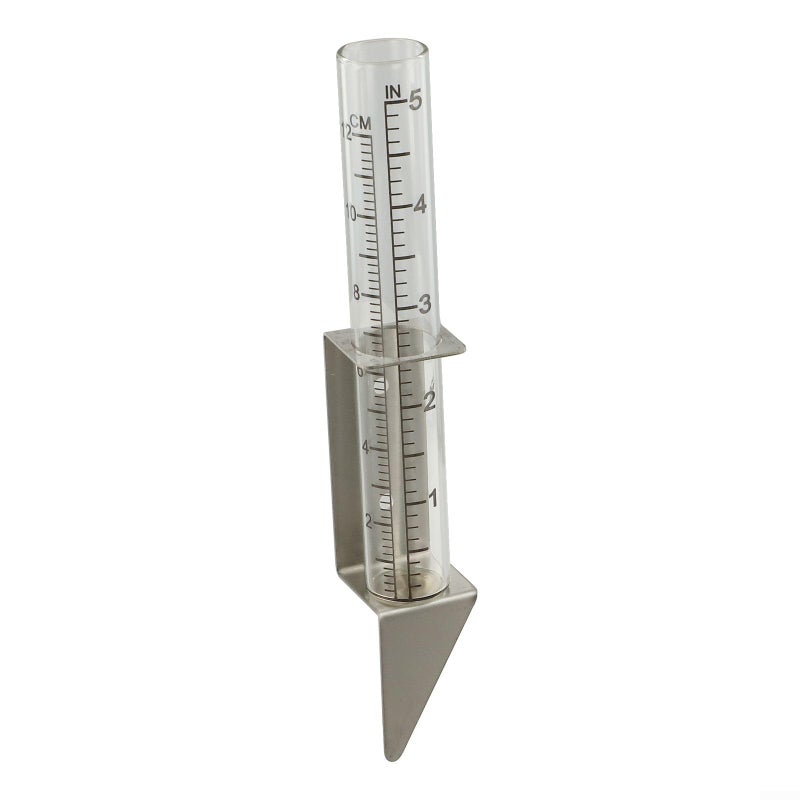5 Inch Clear Glass Rain Gauge with Stainless Steel Holder for Garden Outdoor Weather Meter - Image 2