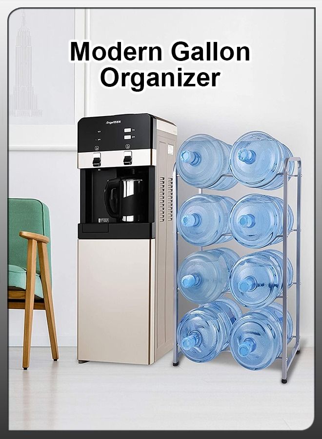 Toshionics 4 Tier Reinforced Carbon 8 Bottles Storage Rack Steel Heavy Duty 5 Gallon Water Cane Jug Holder Cooler Organizer Shelf For Home Kitchen Office Garages Restaurant Gym Stand Shelves  - Image 3