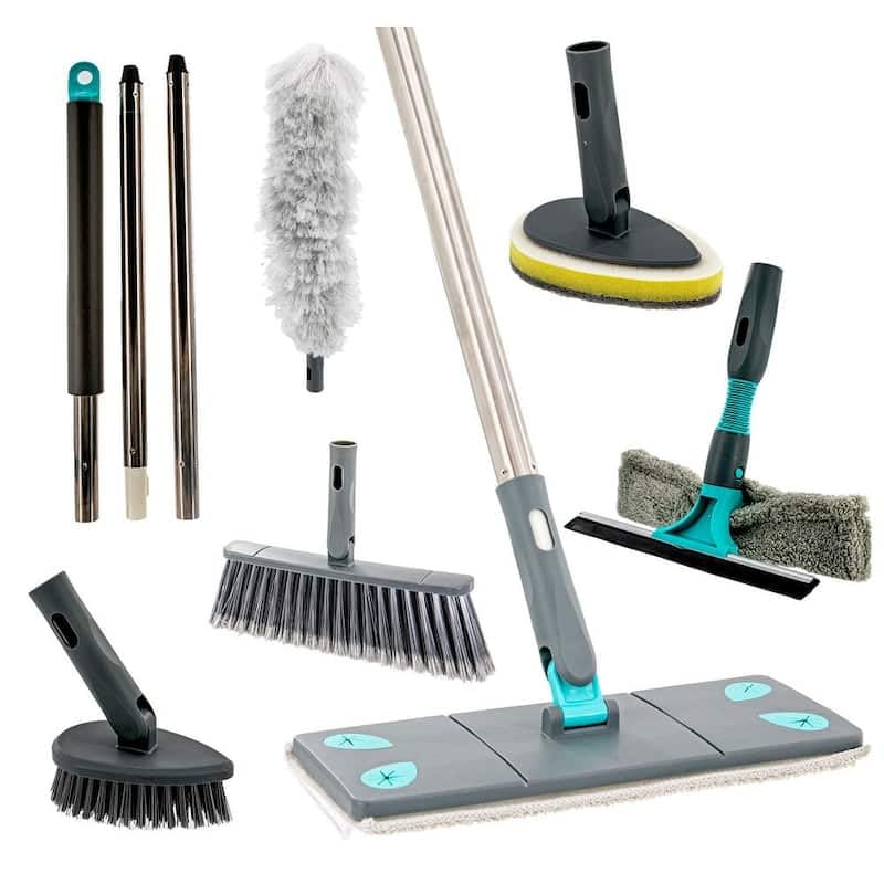 RELEMTRA Scrub Brush with Long Handle 7 in 1 Hard Bristle Shower Scrubber with Crevice Cleaning Brush and Squeegee 50 inch Heavy Duty Stiff Brushes for Clean Bathroom - Image 4