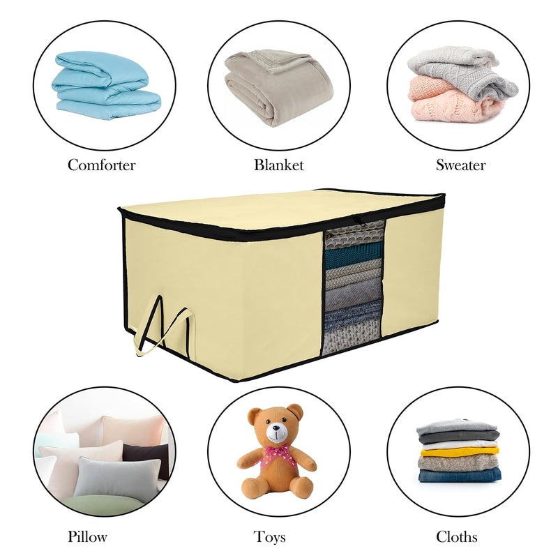 Kuber Industries Underbed Storage Bag Clothes Storage Bag Blanket Cover with Clear Window Zipper Closure Handle Cloth Organizer Plain Black Border Large Pack of 2 Cream - Image 5