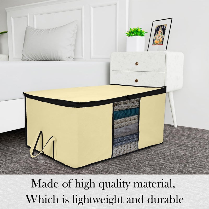 Kuber Industries Underbed Storage Bag Clothes Storage Bag Blanket Cover with Clear Window Zipper Closure Handle Cloth Organizer Plain Black Border Large Pack of 2 Cream - Image 2