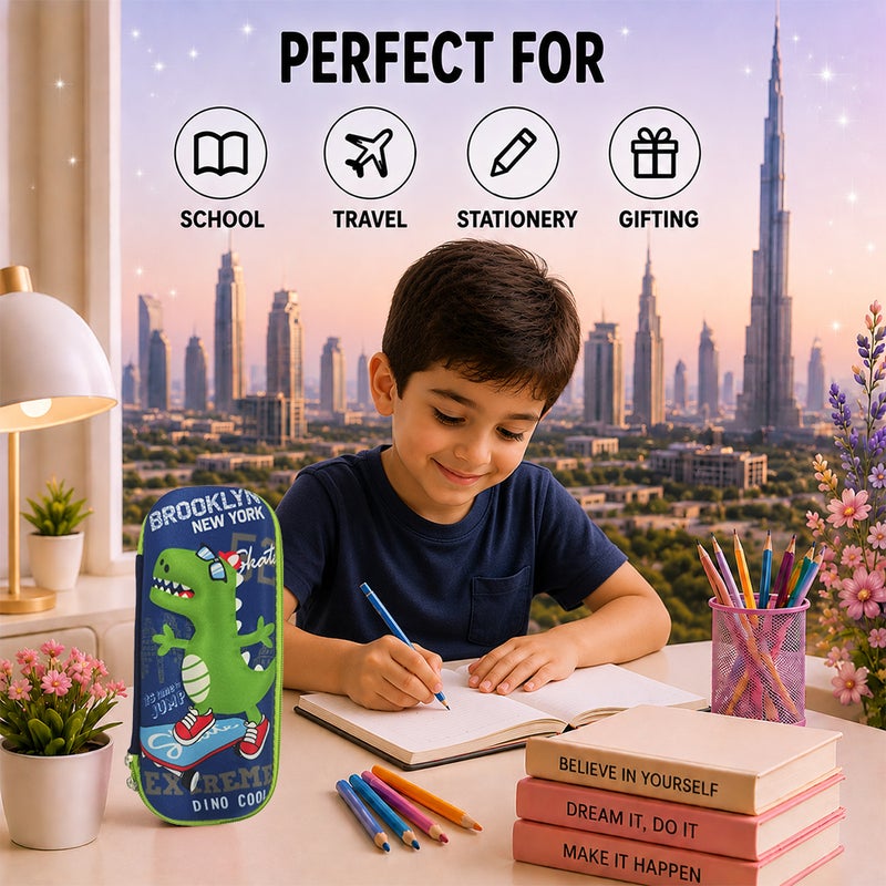 Cocobee Cool Dino Pencil Case With Internal Mesh Pocket, Sturdy Build, Zipper Closure – Boys, 3+ Years, Multicolor - Image 5