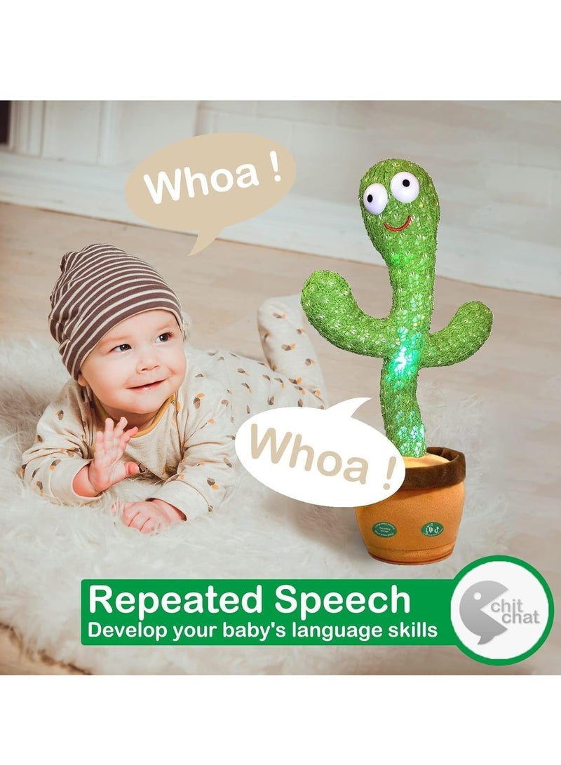 Meetion تحديث لعبة الصبار الراقص المتحدث القابلة لضبط الصوت، لعبة صبار مشمسة للأطفال، تكرر ما تقوله، لعبة صبار تغني 120 أغنية للأطفال، تسجيل 16 ثانية مع ضوء LED - Image 3