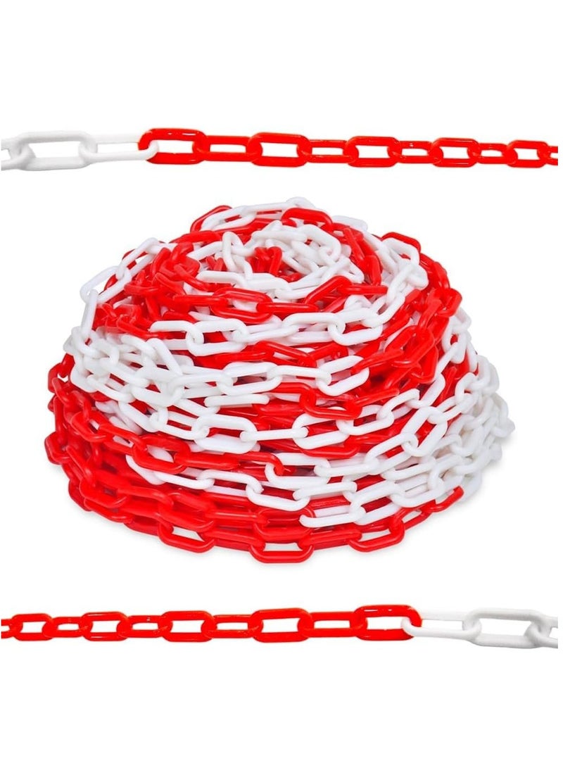 BERRY Berry 25 Meter Red & White Plastic Safety Chain Barrier | 8MM Thick Crowd Control Link for Construction, Road Safety, Warehouse & Parking Chain  - Image 1