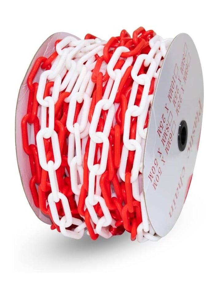 BERRY Berry 25 Meter Red & White Plastic Safety Chain Barrier | 8MM Thick Crowd Control Link for Construction, Road Safety, Warehouse & Parking Chain  - Image 2