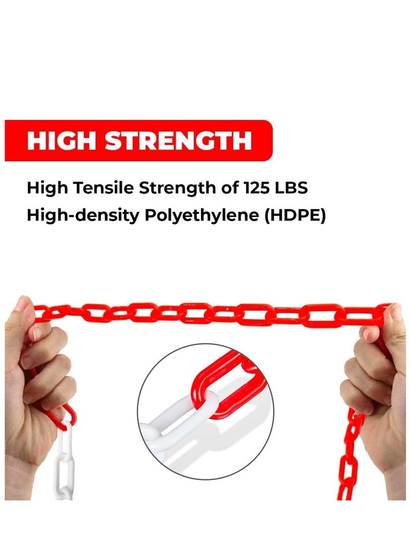 BERRY Berry 25 Meter Red & White Plastic Safety Chain Barrier | 8MM Thick Crowd Control Link for Construction, Road Safety, Warehouse & Parking Chain  - Image 4