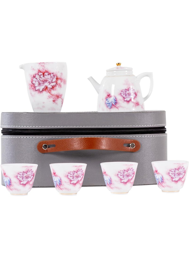 GOLD MANTIS Elegant Porcelain Tea Set - Lotus Design, 7-Piece Set with Wooden Tray, Dishwasher & Microwave Safe, Ideal for Various Tea Types, Perfect for Gift and Daily Use  - Image 1