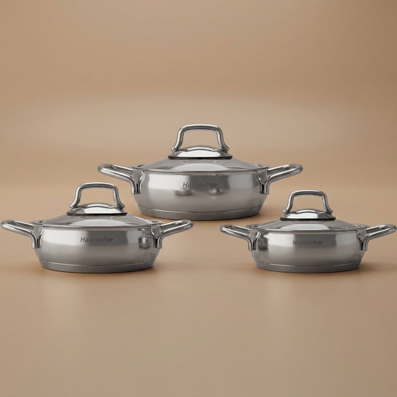 Pyramid Hashever Stainless Steel Cookware Set with Glass Lid, 6 Pieces - Silver - Image 2