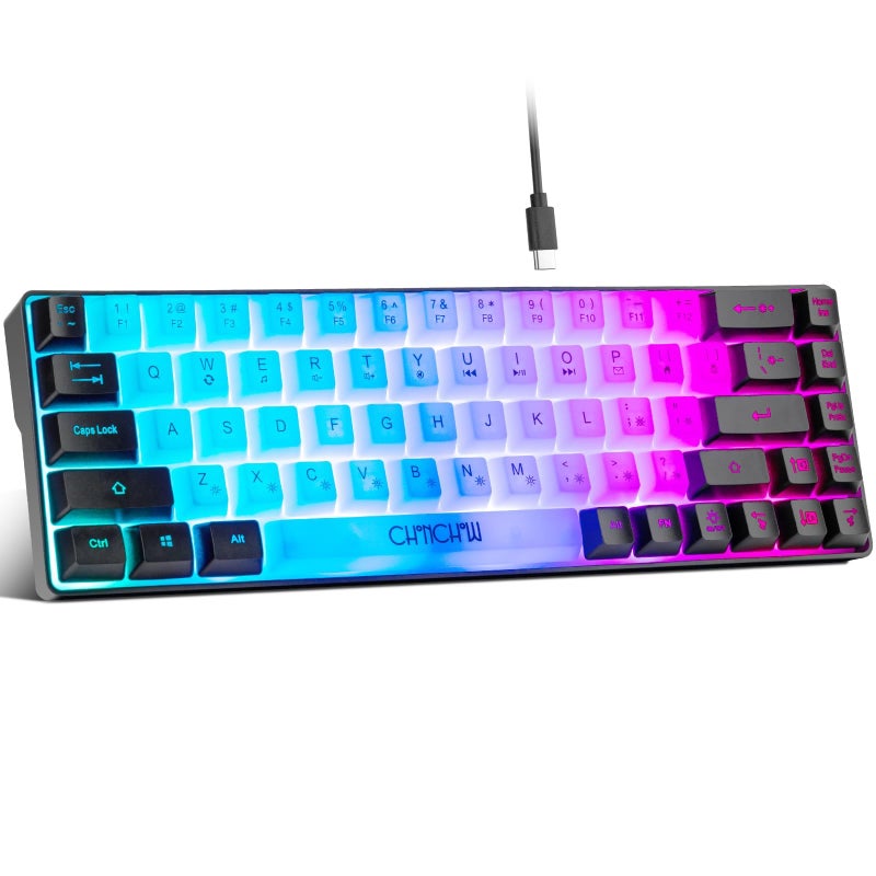 CHONCHOW Mini RGB 60% Gaming Keyboard, 68 Keys Small Compact USB Wired Rainbow Light Up Backlit Gaming Keyboard for Xbox PS4 PS5 PC Laptop Gamer(White-Black) - Image 1