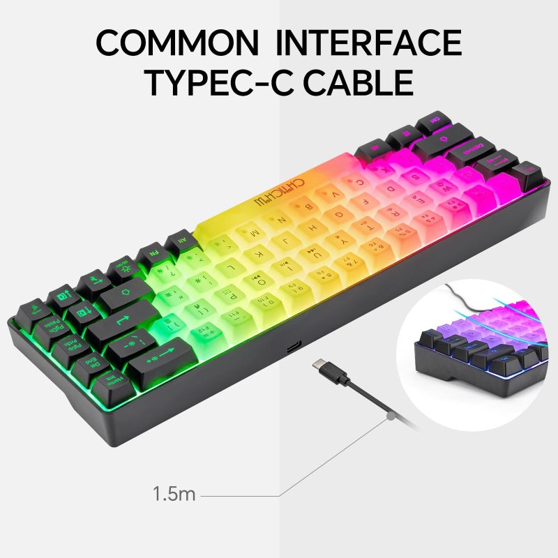 CHONCHOW Mini RGB 60% Gaming Keyboard, 68 Keys Small Compact USB Wired Rainbow Light Up Backlit Gaming Keyboard for Xbox PS4 PS5 PC Laptop Gamer(White-Black) - Image 5