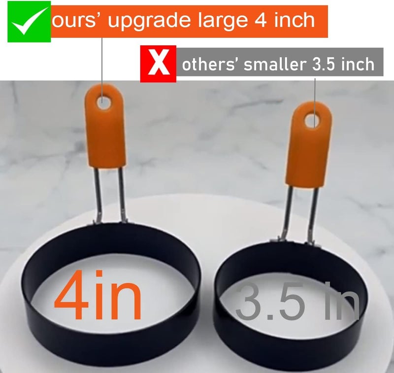 WOWITIS Upgrade 4" Large Egg Rings Set for Griddle,4 Packs Non-stick Stainless Steel Round Egg Ring for Frying Egg Pancake Mold Ring Omelette Ring Shapper for Muffin with 1X Oil Brush & 1X Egg Separator - Image 2