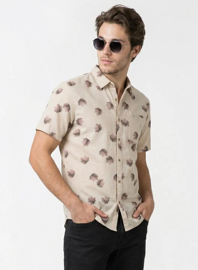 Take Two Men Leaf Print Short Sleeve Shirt By SNX
