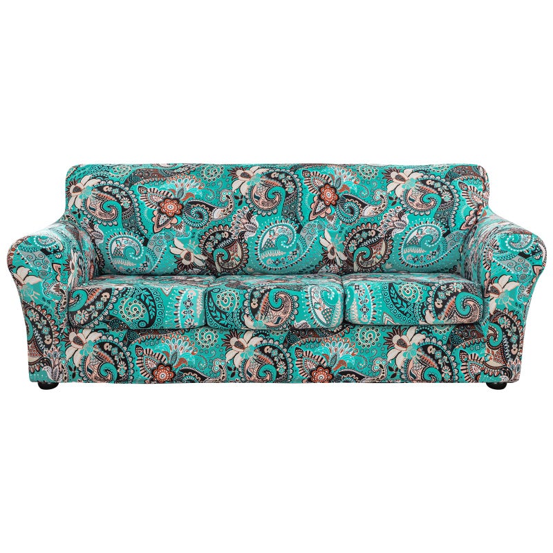 Lamberia Printed Sofa Cover for 3 Cushion Couch High Stretch Sofa Slipcovers 4 Piece Sofa Slipcover with Three Separate Cushion Covers Elastic Bottom Floral Pattern Green Sofa