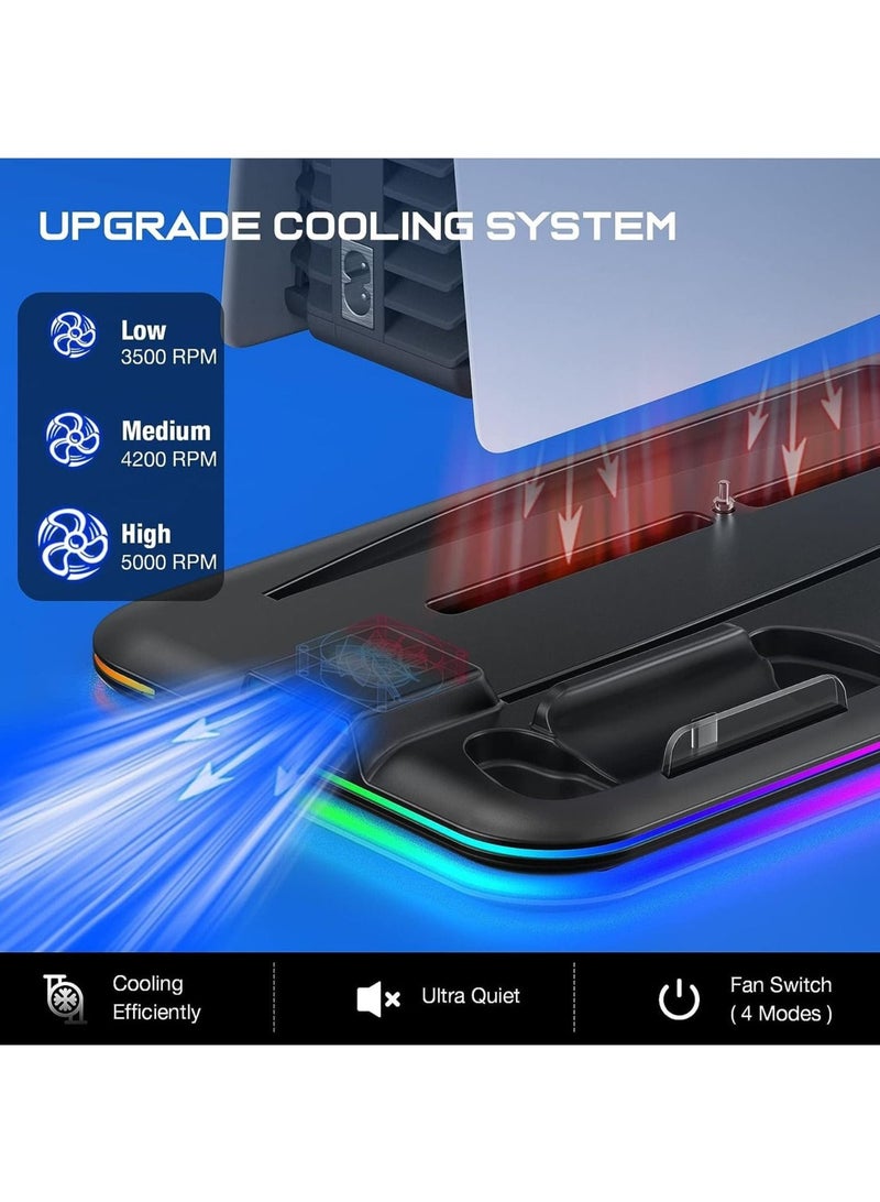 PS5 Controller Charger, LED Cooling Dock for Sony PlayStation 5, Console Support Base, Game Stand, Gaming Accessories (Black) - Image 3
