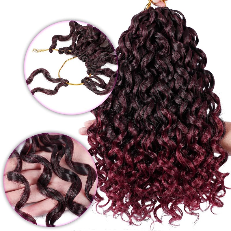 Eerya 7 Packs GoGo Curl Crochet Hair 14 Inch Red Burgundy Short Curly Crochet Hair for Women Beach Curl Water Wave Deep Twist Crochet Braids Synthetic Braiding Hair Extensions (14 Inch, T1B/BUG) - Image 5