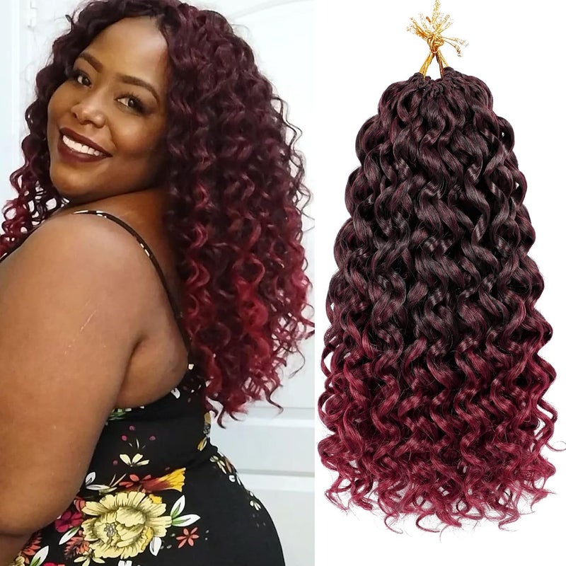 Eerya 7 Packs GoGo Curl Crochet Hair 14 Inch Red Burgundy Short Curly Crochet Hair for Women Beach Curl Water Wave Deep Twist Crochet Braids Synthetic Braiding Hair Extensions (14 Inch, T1B/BUG) - Image 1