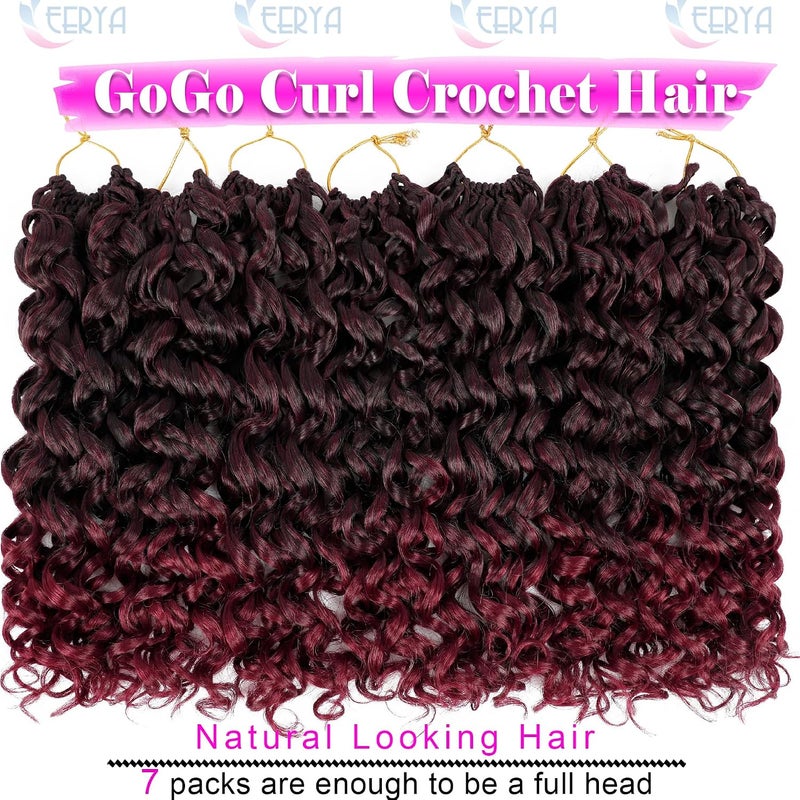 Eerya 7 Packs GoGo Curl Crochet Hair 14 Inch Red Burgundy Short Curly Crochet Hair for Women Beach Curl Water Wave Deep Twist Crochet Braids Synthetic Braiding Hair Extensions (14 Inch, T1B/BUG) - Image 2