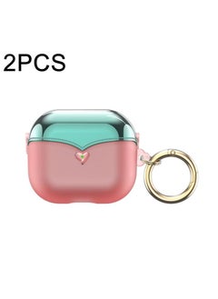 Case Cover For AirPods 3 2pcs One-piece Plating TPU Soft Shell Protective Case Transparent Pink+Green