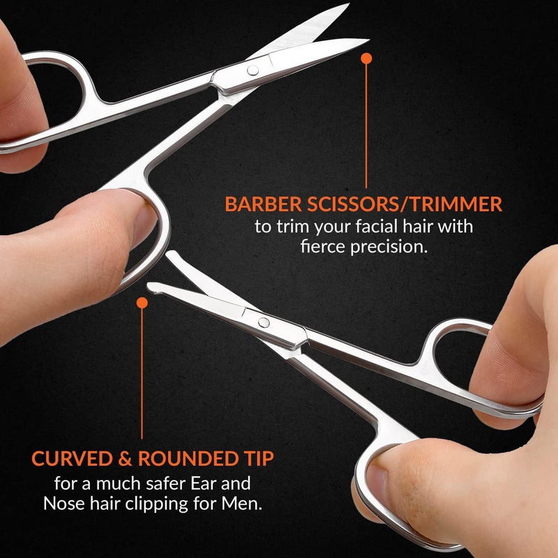 MEDca Stainless Steel Grooming Scissors Eyebrow Scissor Beard Mustache Trimming Set Small Curved Rounded Tip Facial Hair Trimmer Kit for A Much Safer Ear Nose Hair Clipper for Men Travel Case - Image 5