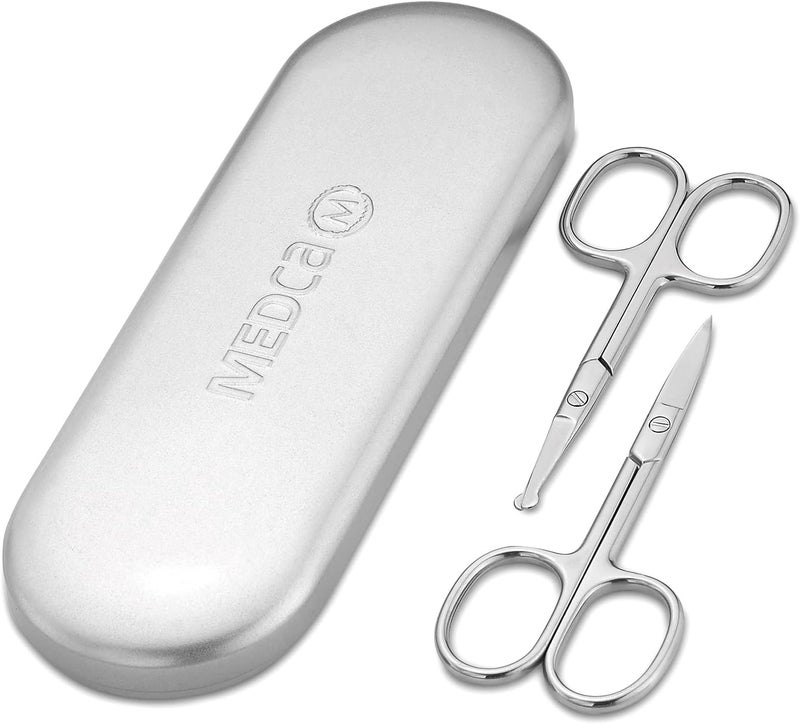 MEDca Stainless Steel Grooming Scissors Eyebrow Scissor Beard Mustache Trimming Set Small Curved Rounded Tip Facial Hair Trimmer Kit for A Much Safer Ear Nose Hair Clipper for Men Travel Case - Image 1