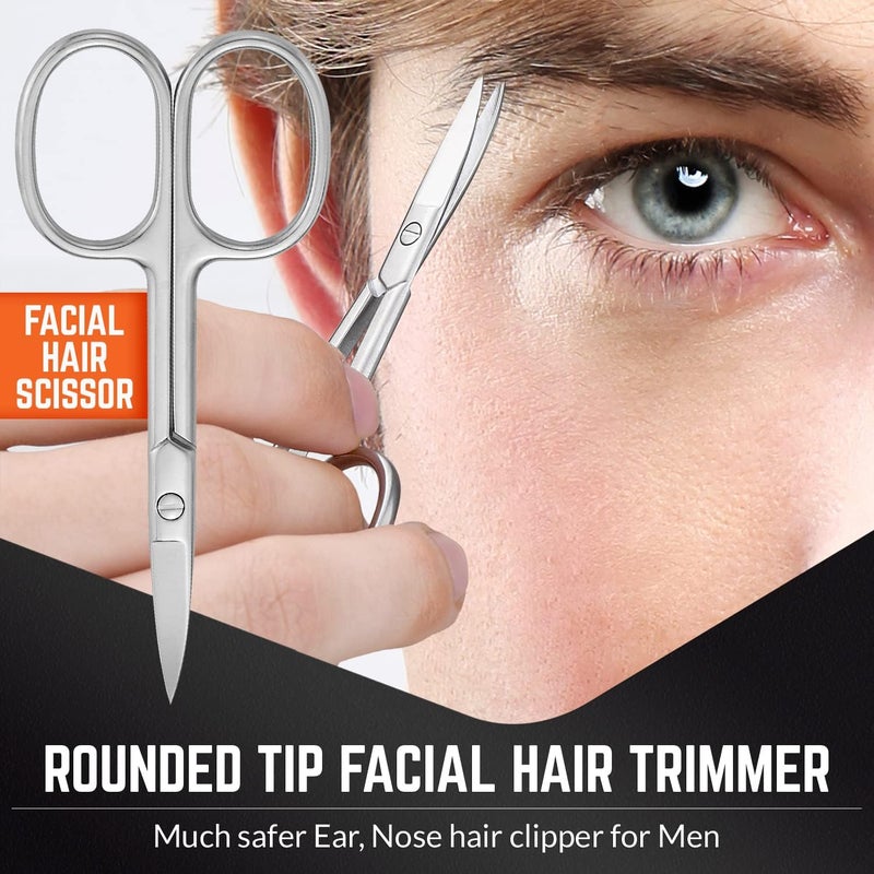 MEDca Stainless Steel Grooming Scissors Eyebrow Scissor Beard Mustache Trimming Set Small Curved Rounded Tip Facial Hair Trimmer Kit for A Much Safer Ear Nose Hair Clipper for Men Travel Case - Image 3